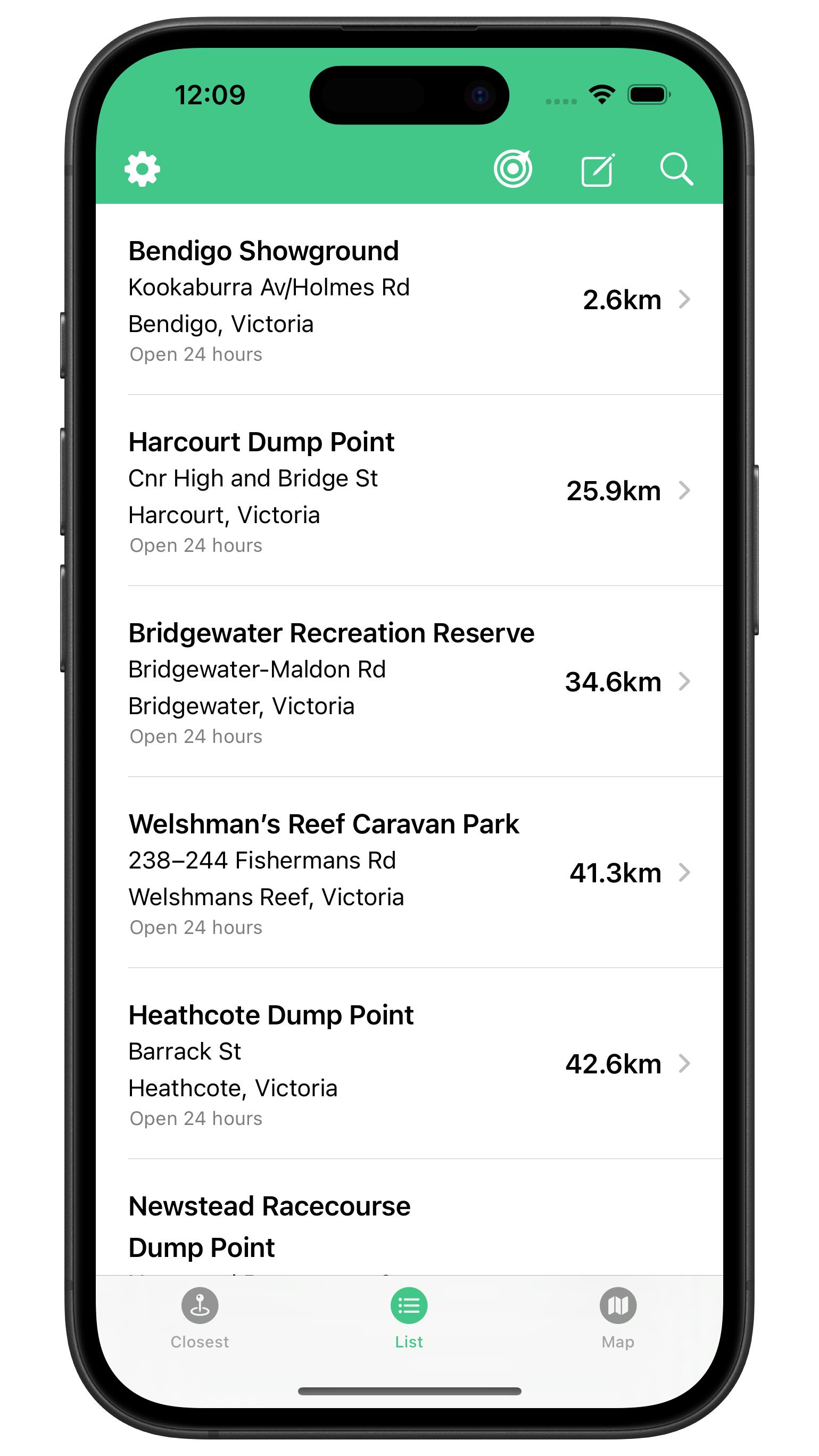 List of nearby dump points