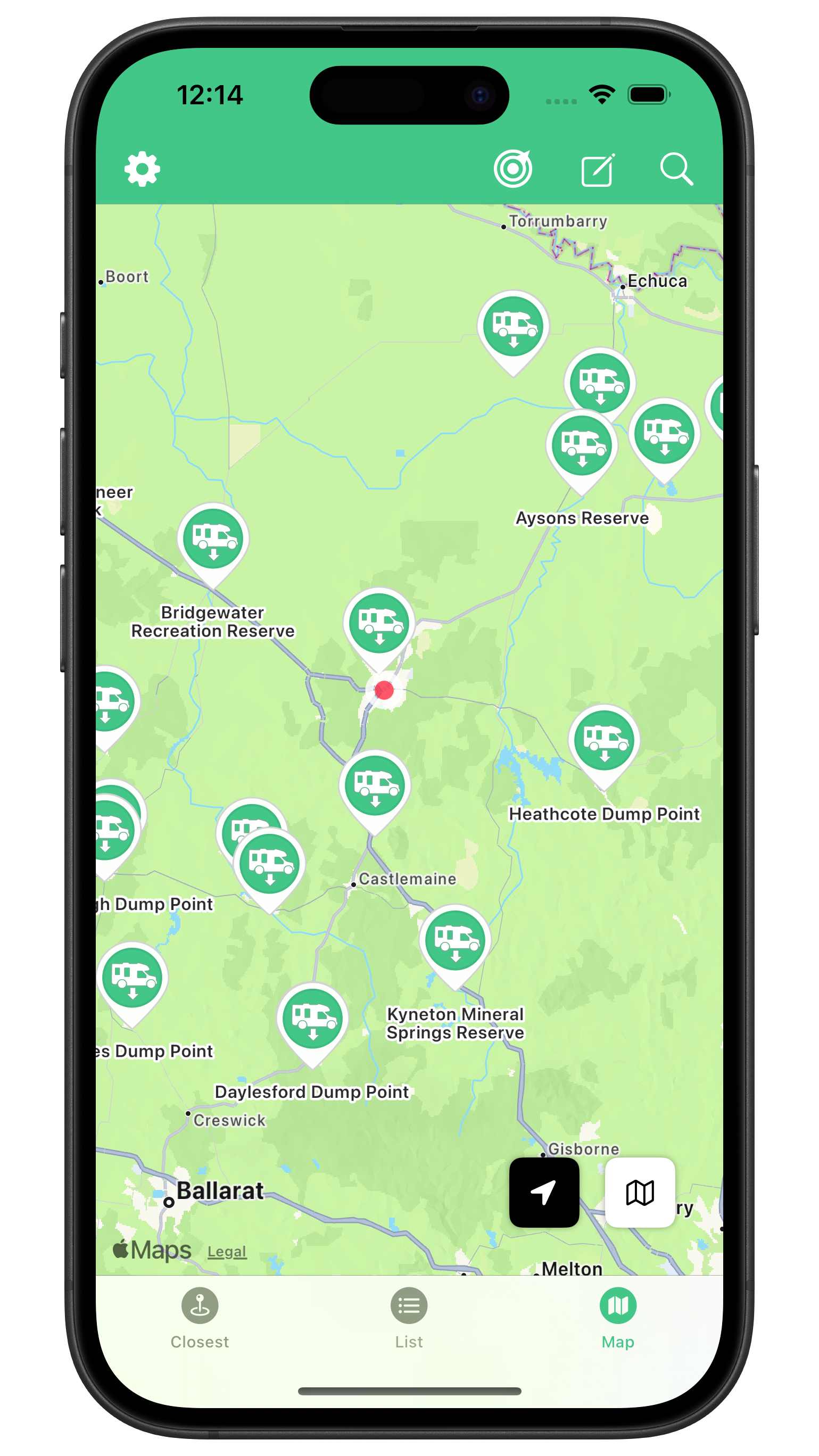 Map of nearby dump points