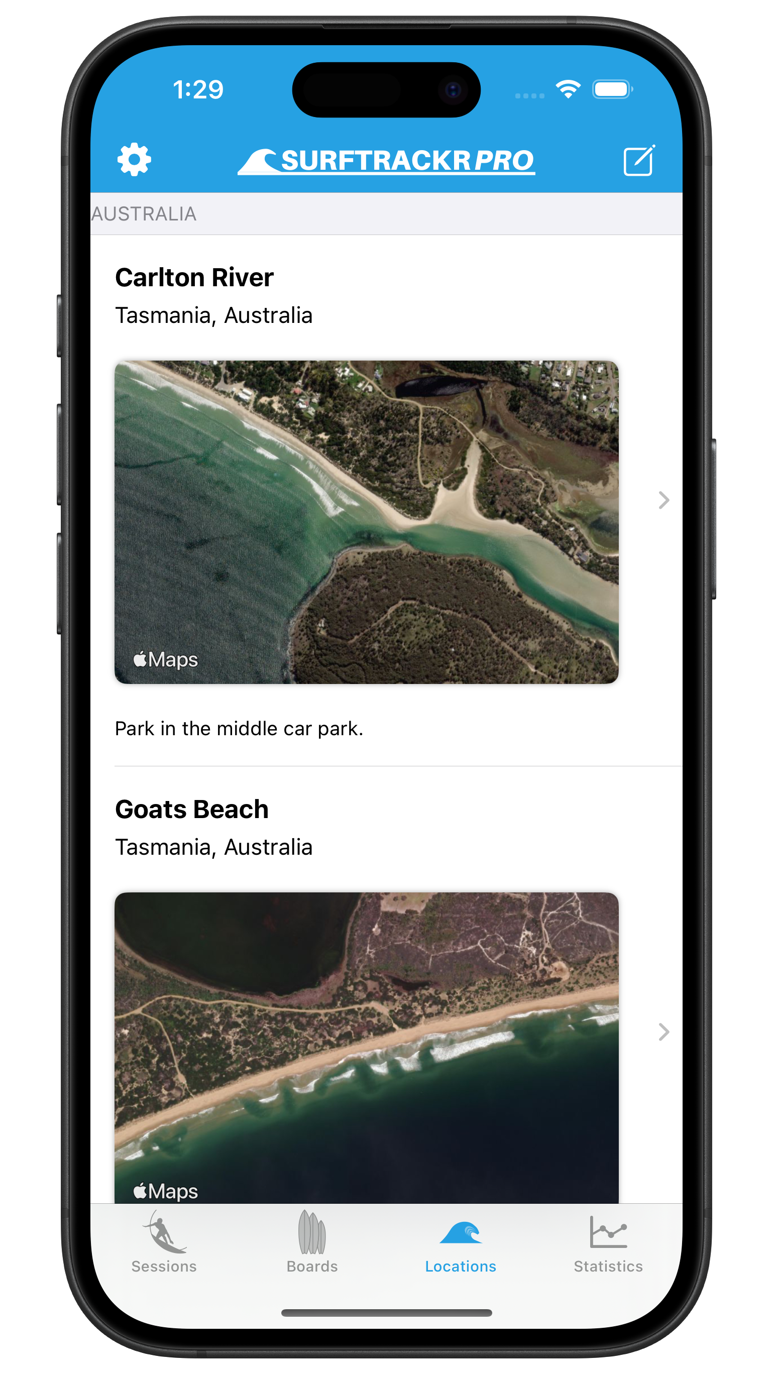 Surfing locations